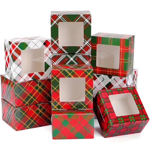 48 Pcs Christmas Gingham Treat Boxes with Window - Red & Green Holiday Design