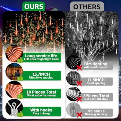 Outdoor LED Meteor Shower Icicle Lights - 12-Inch, Waterproof, Orange Variation
