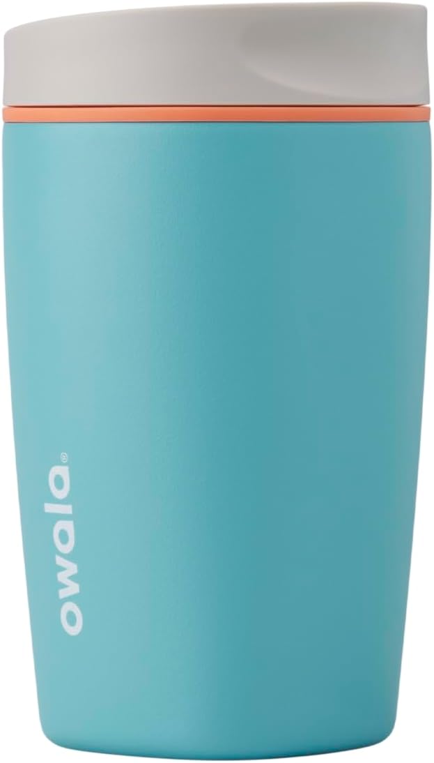 Owala SmoothSip Insulated Stainless Steel Coffee Tumbler - 12 oz Reusable Hot & Iced Coffee Cup | Grey/Blue