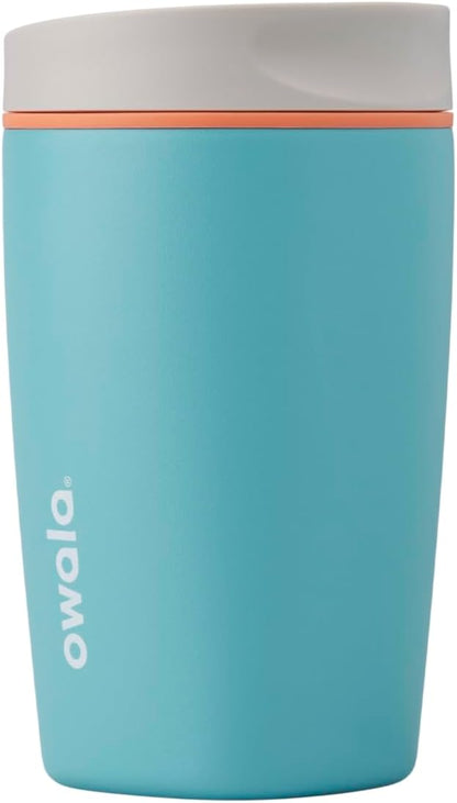 Owala SmoothSip Insulated Stainless Steel Coffee Tumbler - 12 oz Reusable Hot & Iced Coffee Cup | Grey/Blue