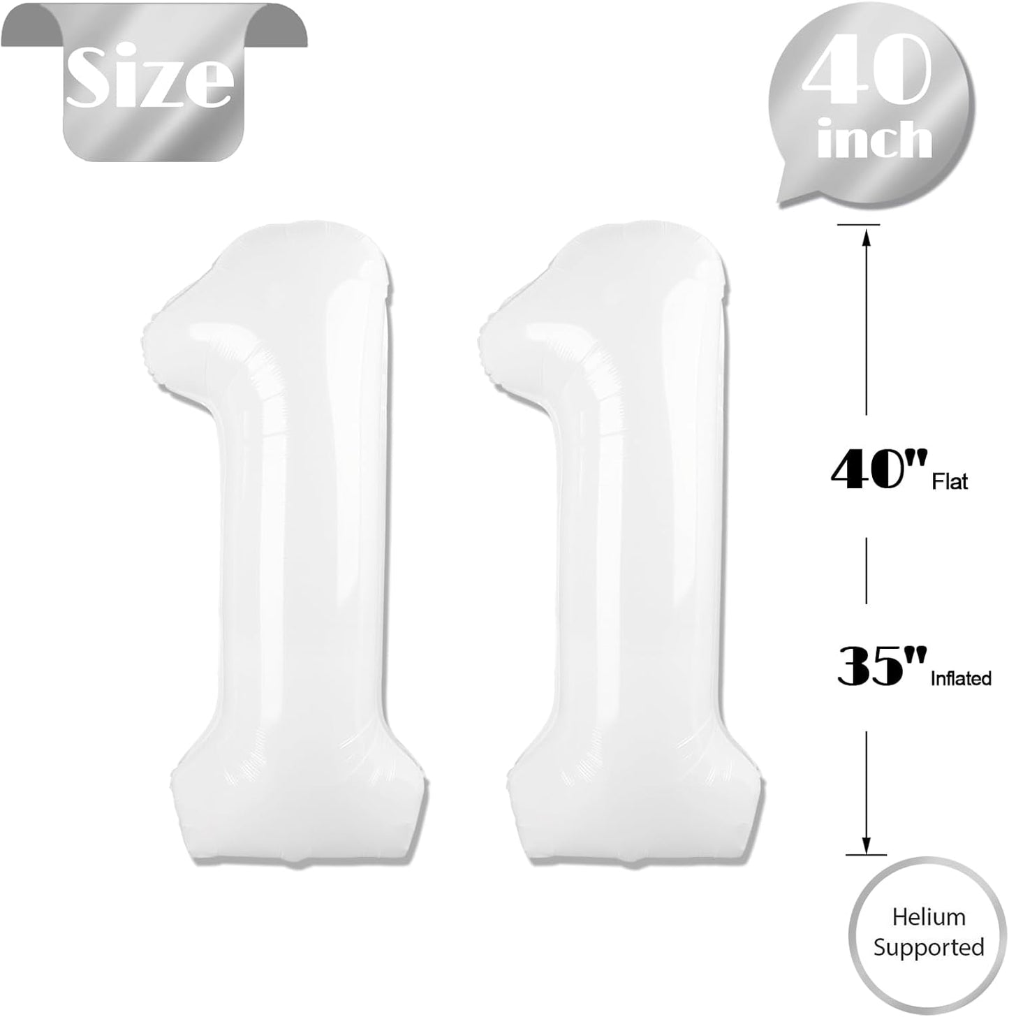 Translucent Number 11 Balloon - 40 Inch White Birthday Decoration for 11th Year Party Supplies