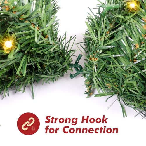9FT Prelit Christmas Garland with Battery Timer - Green Artificial Pine with LED Lights - Indoor Outdoor Holiday Decor - 1 Count
