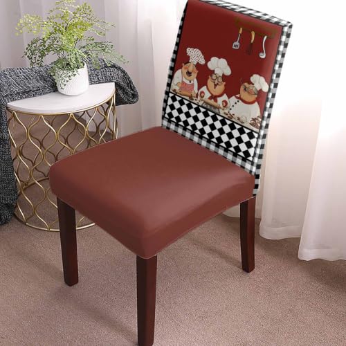Fat Chefs Dining Chair Covers Set of 4 Black & White Buffalo Plaid Stretch Slipcovers - Washable, Protects & Decorates Chairs