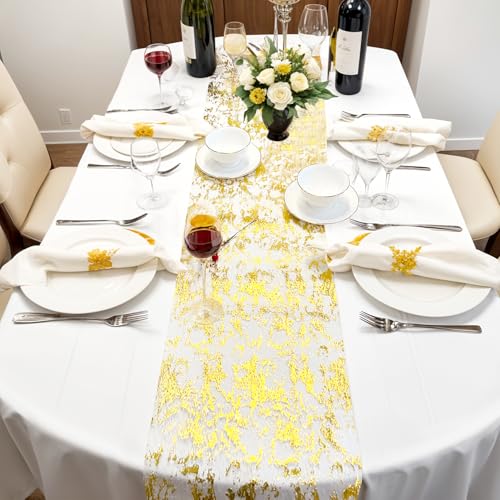11x78.74 Inch Gold Glitter Table Runner Set - 3 Pack, Metallic Mesh for Party & Events