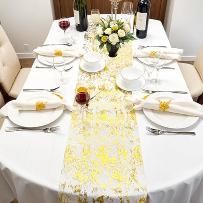 11x78.74 Inch Gold Glitter Table Runner Set - 3 Pack, Metallic Mesh for Party & Events