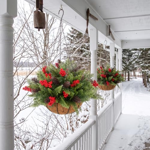Daynight Artificial Christmas Cedar Pine Hanging Basket Set - Outdoor Decor, Variation: Cedar Pine