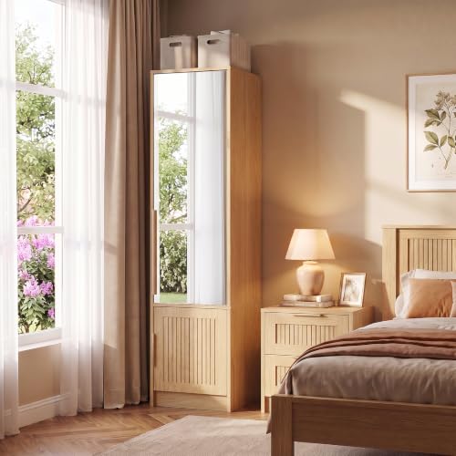 63" Modular Armoire Wardrobe with Mirror in Oak Finish