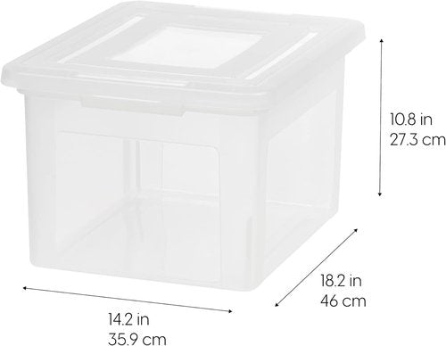 IRIS USA File Box - Portable Plastic File Organizer with Lids | Stackable BPA-Free 35 Qt. 4 Pack