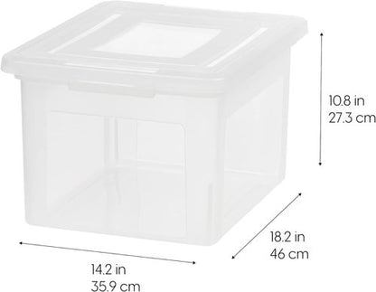IRIS USA File Box - Portable Plastic File Organizer with Lids | Stackable BPA-Free 35 Qt. 4 Pack