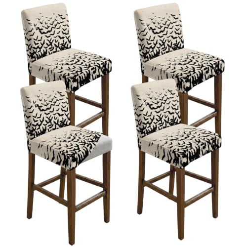 Halloween Bat Stretch Bar Stool Covers Set of 4 - Linen Slipcovers for Counter Height Chairs