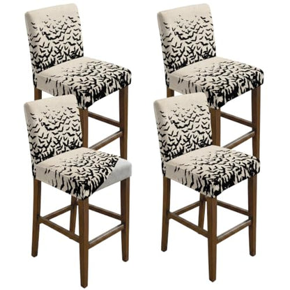 Halloween Bat Stretch Bar Stool Covers Set of 4 - Linen Slipcovers for Counter Height Chairs