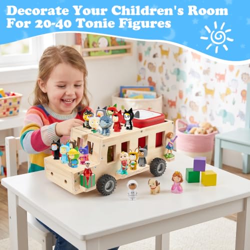 Kids Magnetic Bus Shelf Organizer for Tonies Box Storage - Natural Adhesive Metal Plate Included