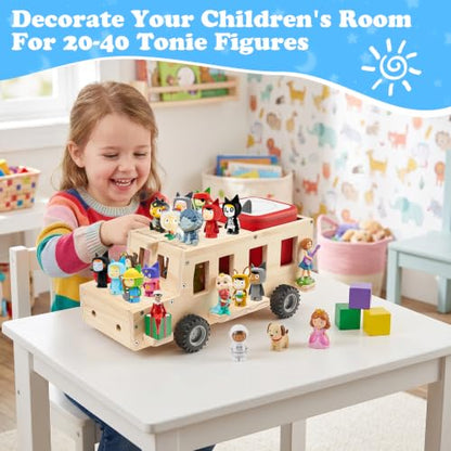 Kids Magnetic Bus Shelf Organizer for Tonies Box Storage - Natural Adhesive Metal Plate Included