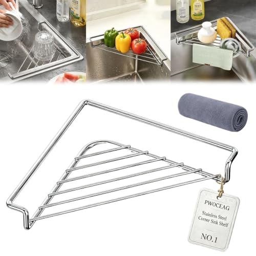 1pc Stainless Steel Corner Sink Shelf Triangular Kitchen Organizer