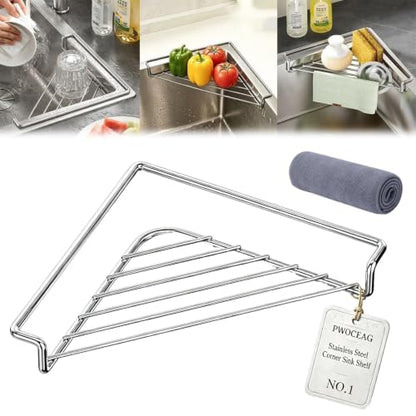 1pc Stainless Steel Corner Sink Shelf Triangular Kitchen Organizer