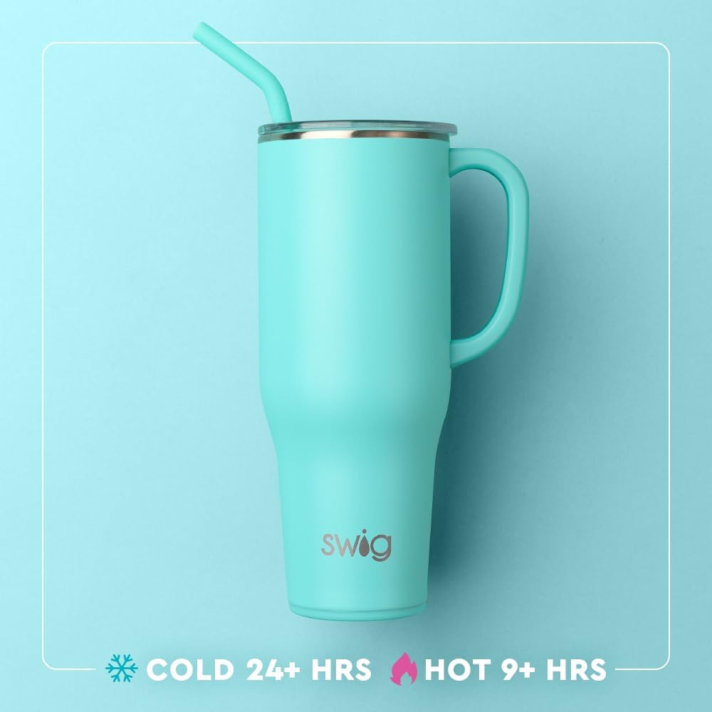 Swig Life 40oz Mega Mug - Insulated Tumbler with Handle & Straw | Dishwasher Safe, Full Bloom Design