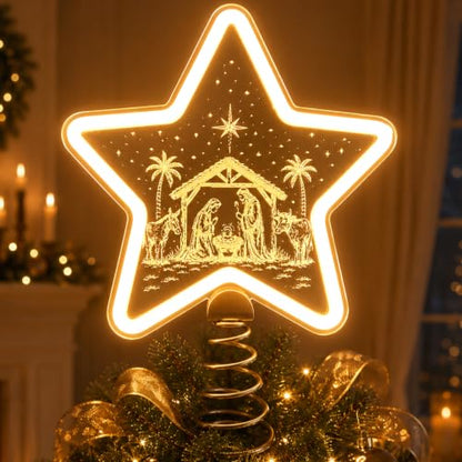 Nativity Tree Topper with Warm White LED - USB or Battery Operated Christmas Decor
