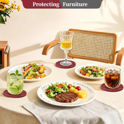 8 Pack Silicone Coasters Set with Holder - Wine Red, Non-Slip, Heat & Water-Resistant