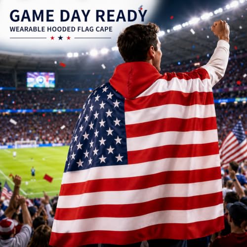American Flag Hooded Cape Wearable Beach Towel Patriotic Cover Up for Outdoor Events - Variation A