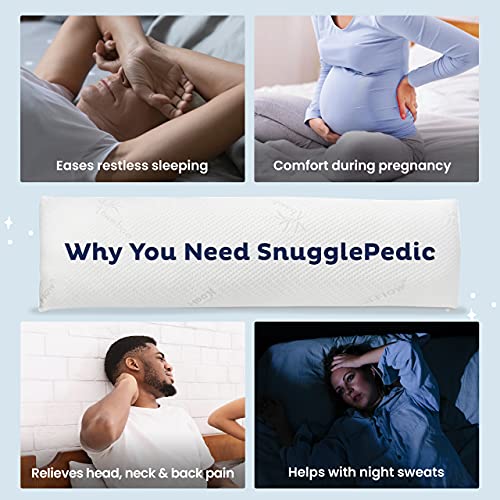 Snuggle-Pedic Body Pillow for Adults w/Navy Pillowcase - Pregnancy Pillows w/Shredded Memory Foam - Firm Maternity Side Sleeper Pillow for Adults - Long Cuddle Pillow for Bed - 20x54