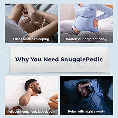 Snuggle-Pedic Body Pillow for Adults w/White pillowcase- Pregnancy Pillows w/Shredded Memory Foam - Firm Maternity Side Sleeper Pillow for Adults - Long Cuddle Pillow for Bed - 20x54 Full Body Pillow