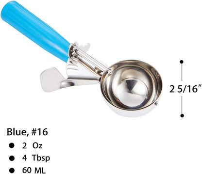 Portion Scoop #16 - 2 Oz Disher & Cookie Scoop - Durable 18/8 Stainless Steel with Blue Handle