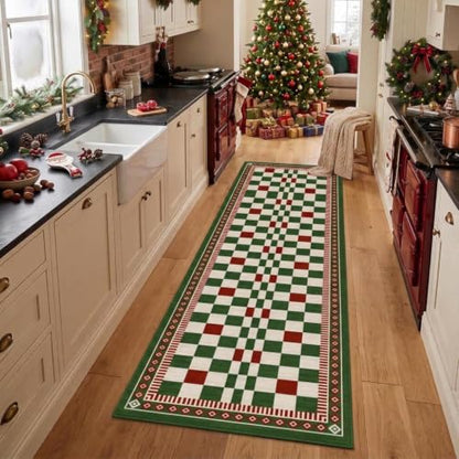Christmas Runner Rug 2x10 Feet - Festive Bordered Holiday Floor Decor - Carnival Variation