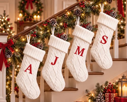 Christmas Stockings 21 Inch Large Knit Fireplace Decor - Red Letter J
