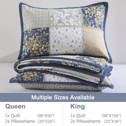 White Cotton Plaid Quilt Set King Size Bedspread with Shams - Vintage Rustic Bedding