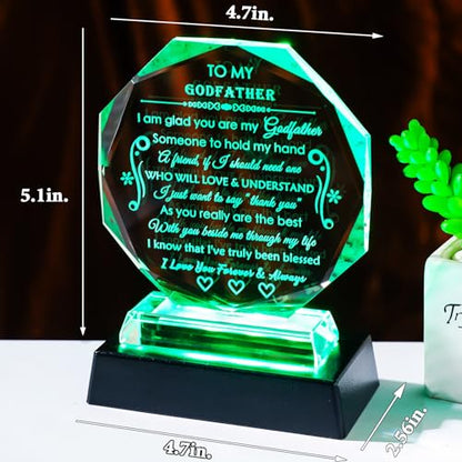 LED Crystal Godfather Gift with Colorful Base - Keepsake for Father’s Day, Christmas, Birthday