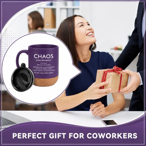 Purple Ceramic Mug with Lid and Cork Bottom - Chaos Coordinator Gift Set (3 Pieces)