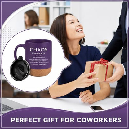 Purple Ceramic Mug with Lid and Cork Bottom - Chaos Coordinator Gift Set (3 Pieces)