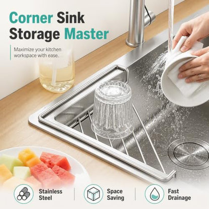 Stainless Steel Corner Sink Shelf Triangular Open Wire Rack Organizer - 1 Piece