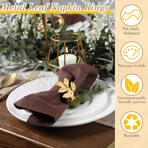 50 Pcs Gold Leaf Napkin Rings Set - Metal Napkin Holders for Weddings & Parties Small Leaves