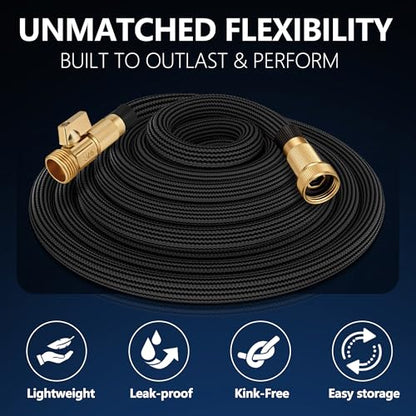 Flexible Garden Hose 25 FT with Kink-Free Design, 10-Pattern Sprayer & Brass Fittings