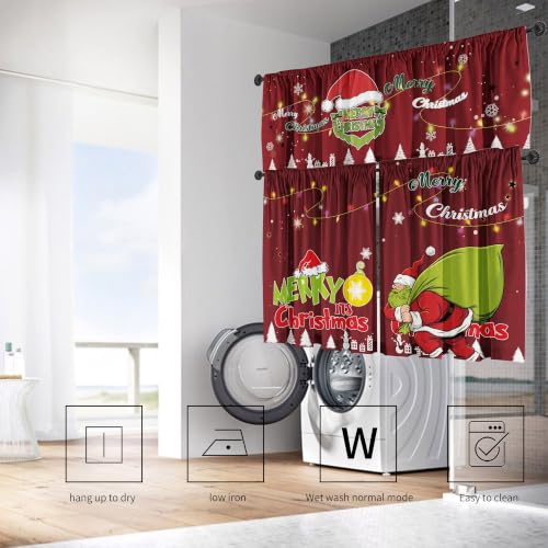 Christmas Curtain Valances Set - Red, 3-Piece Holiday Kitchen Window Decor