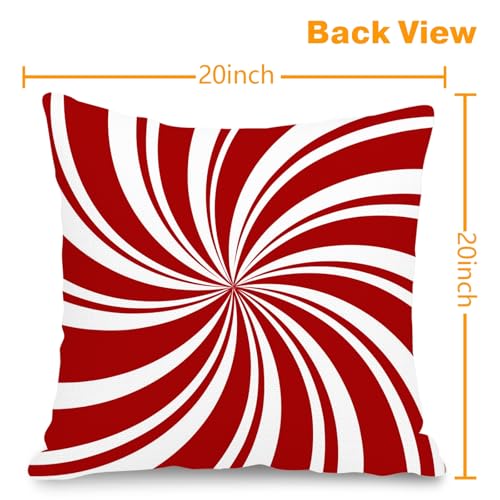 20x20 Inch Christmas Pillow Cover - Red Swirl Candy Cane Double Design