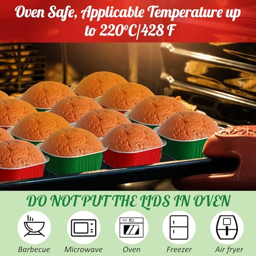 150 Pcs 10 oz Christmas Red & Green Mini Cake Pans with Lids Set