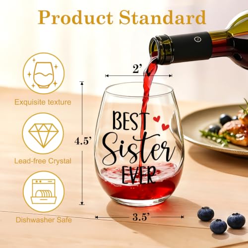 Stemless Wine Glass - Best Sister Ever, 15 Oz, Transparent07