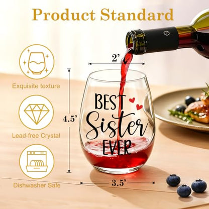 Stemless Wine Glass - Best Sister Ever, 15 Oz, Transparent07
