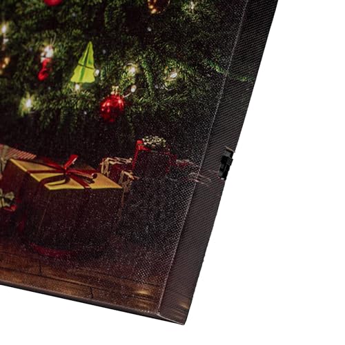 LED Christmas Canvas Wall Art - Snowy Scene with Fireplace & Pine Tree - Battery Operated Holiday Decor