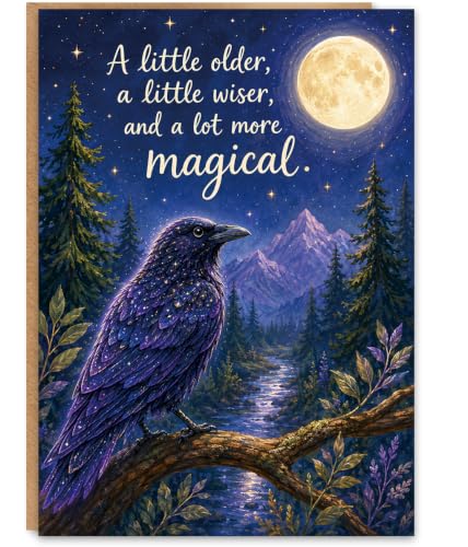 Mystical Raven Birthday Card WX-506 with Envelope & Seal - Forest & Moonlit Design