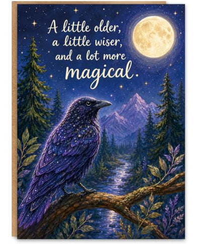 Mystical Raven Birthday Card WX-506 with Envelope & Seal - Forest & Moonlit Design