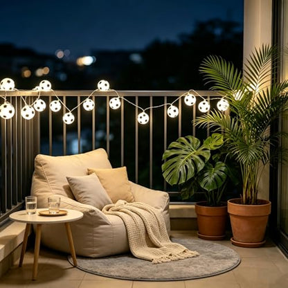 Soccer Ball String Lights 16.4Ft/5M Warm White - Battery Operated, 50 LED, Sports Themed Decor