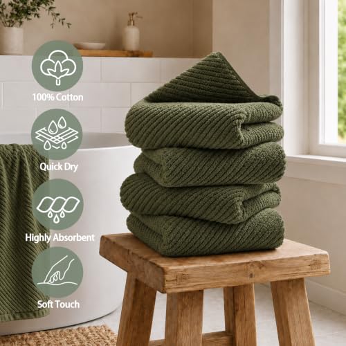 Olive Green 4-Piece Cotton Hand Towels - 16x30 Inches, Soft & Absorbent