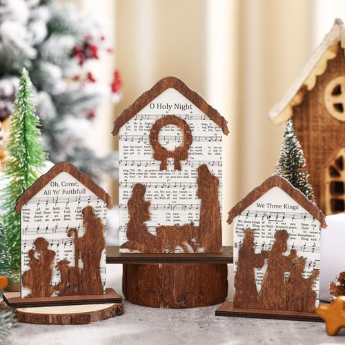 Nativity Music Sheet Christmas Decorations Set - Wooden Holiday Ornaments