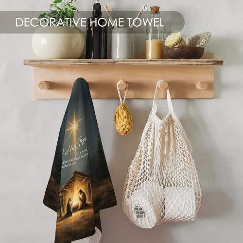 Christmas Nativity Scene Kitchen Towel - O Holy Night Decor, 16x24 Inches - Variation Nativity-02