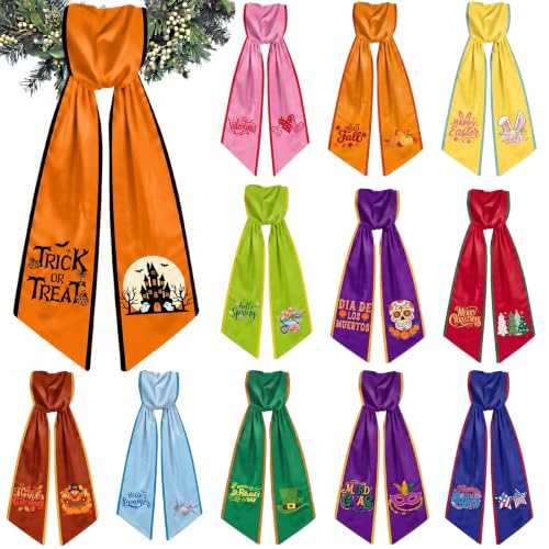 12 Pcs Seasonal Wreath Sash for Front Door Fall Autumn Holiday Decor