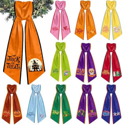 12 Pcs Seasonal Wreath Sash for Front Door Fall Autumn Holiday Decor