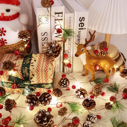 2 Pack Christmas Pine Cone Garland Lights 7FT Battery Operated Holiday Decor